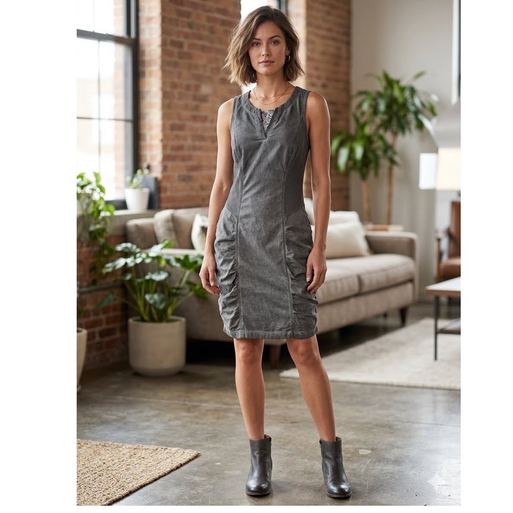 XCVI Gray Pigment Wash Ruched Sleeveless Sheath Dress SzM Minimalist Whimsigoth